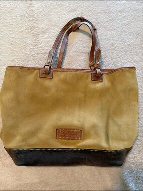 Dooney & Bourke Suede Tote with Dark Brown Base and Brown Leather Trim